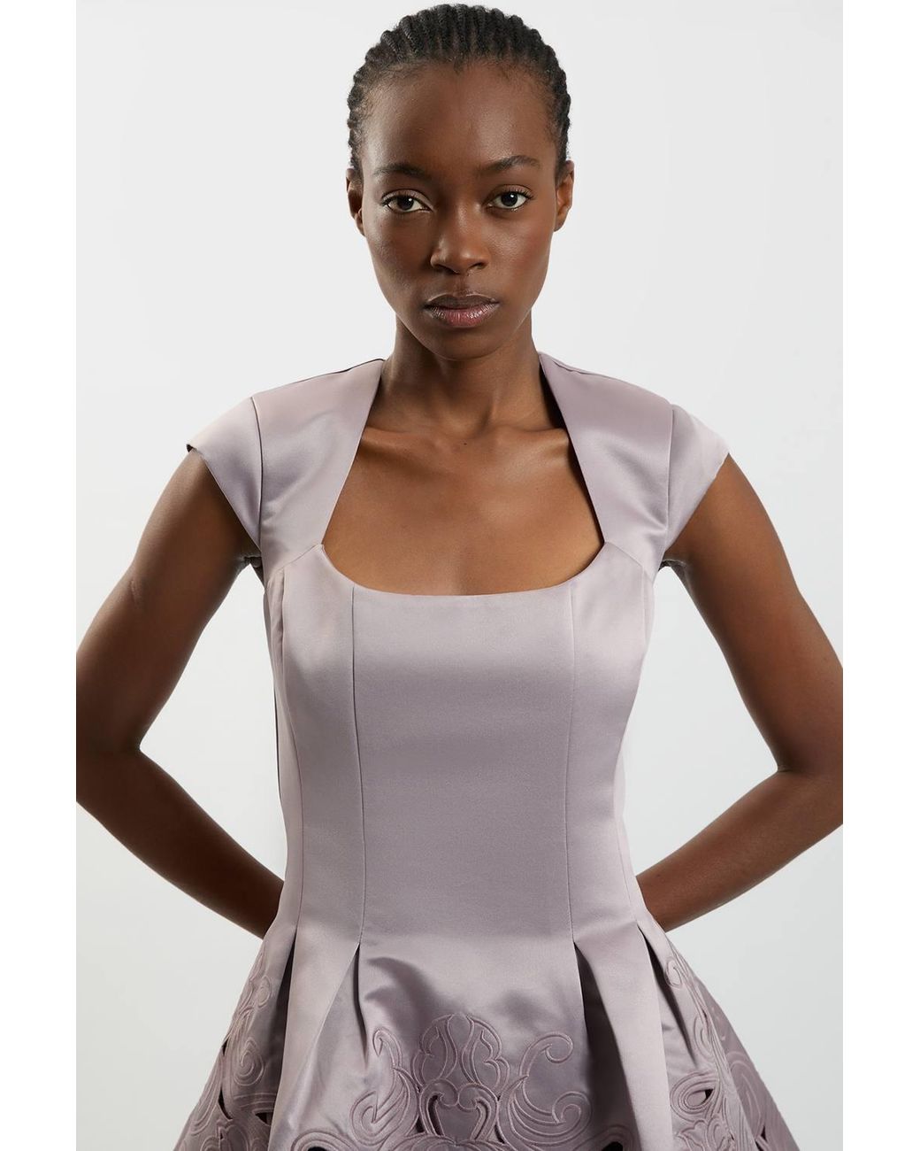 Karen Millen Multicolor Tailored Satin Cutwork Mini Dress