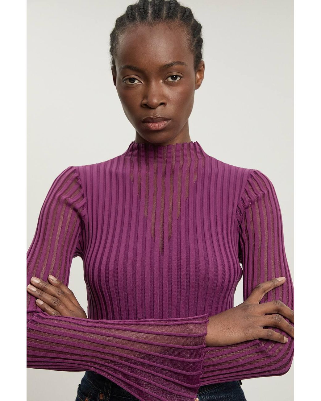 Karen Millen Purple Viscose Blend Filament Knitted Top