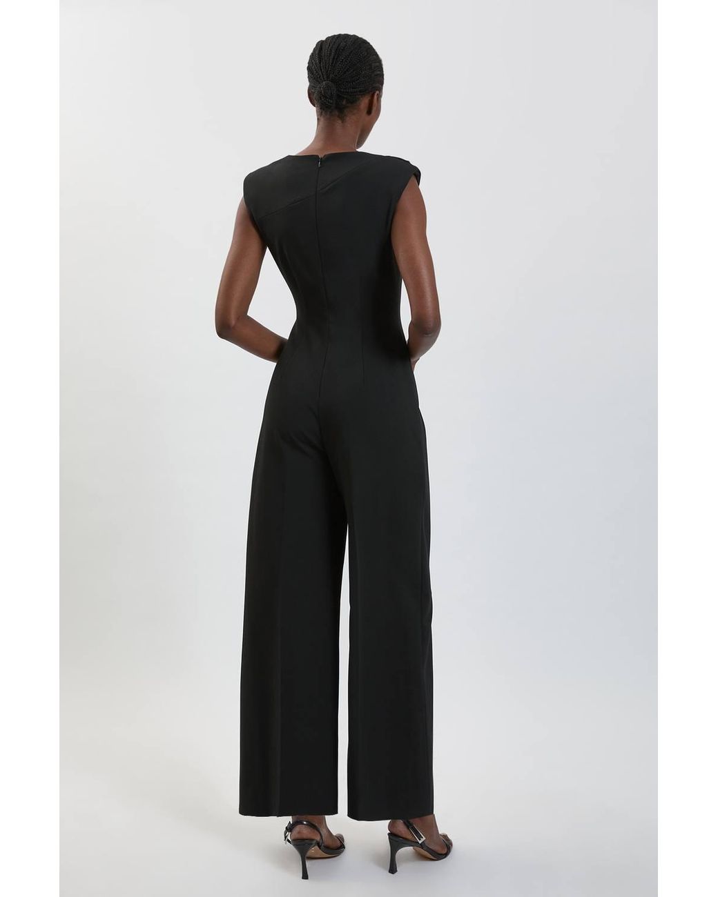 Karen Millen Black Compact Stretch Drape Detail Jumpsuit