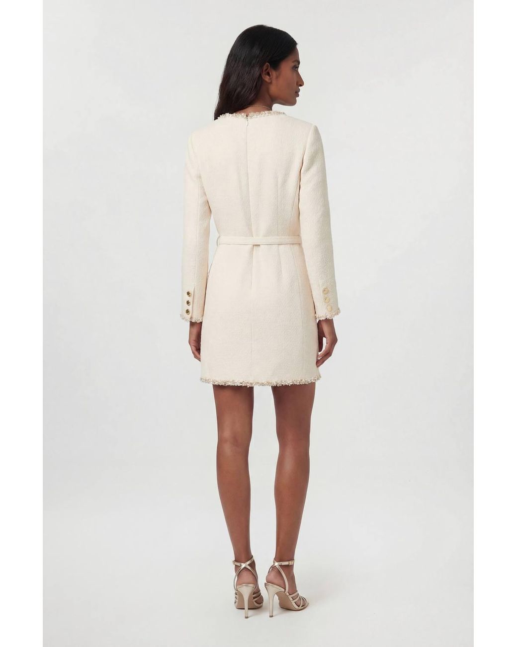 Karen Millen Natural Tweed Embellished Trim Tailored Belted Mini Dress