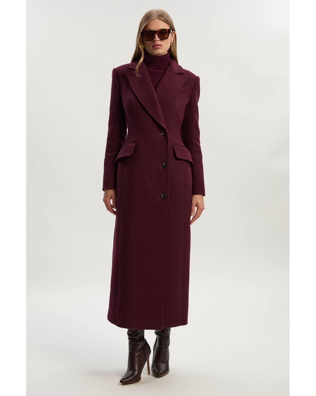 Karen Millen Purple Forever Wool Blend Tailored Fitted Maxi Coat