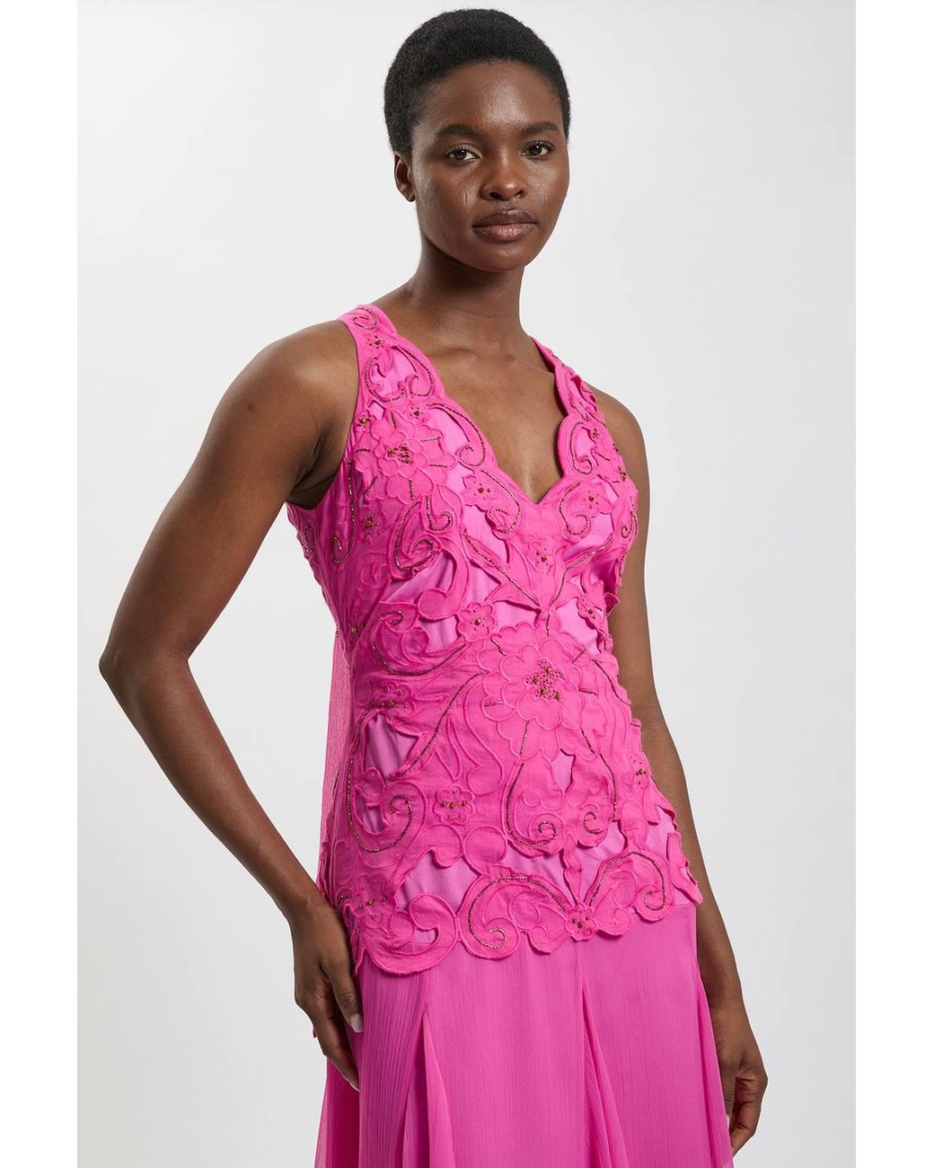 Karen Millen Pink Bead Detail Halterneck Maxi Dress