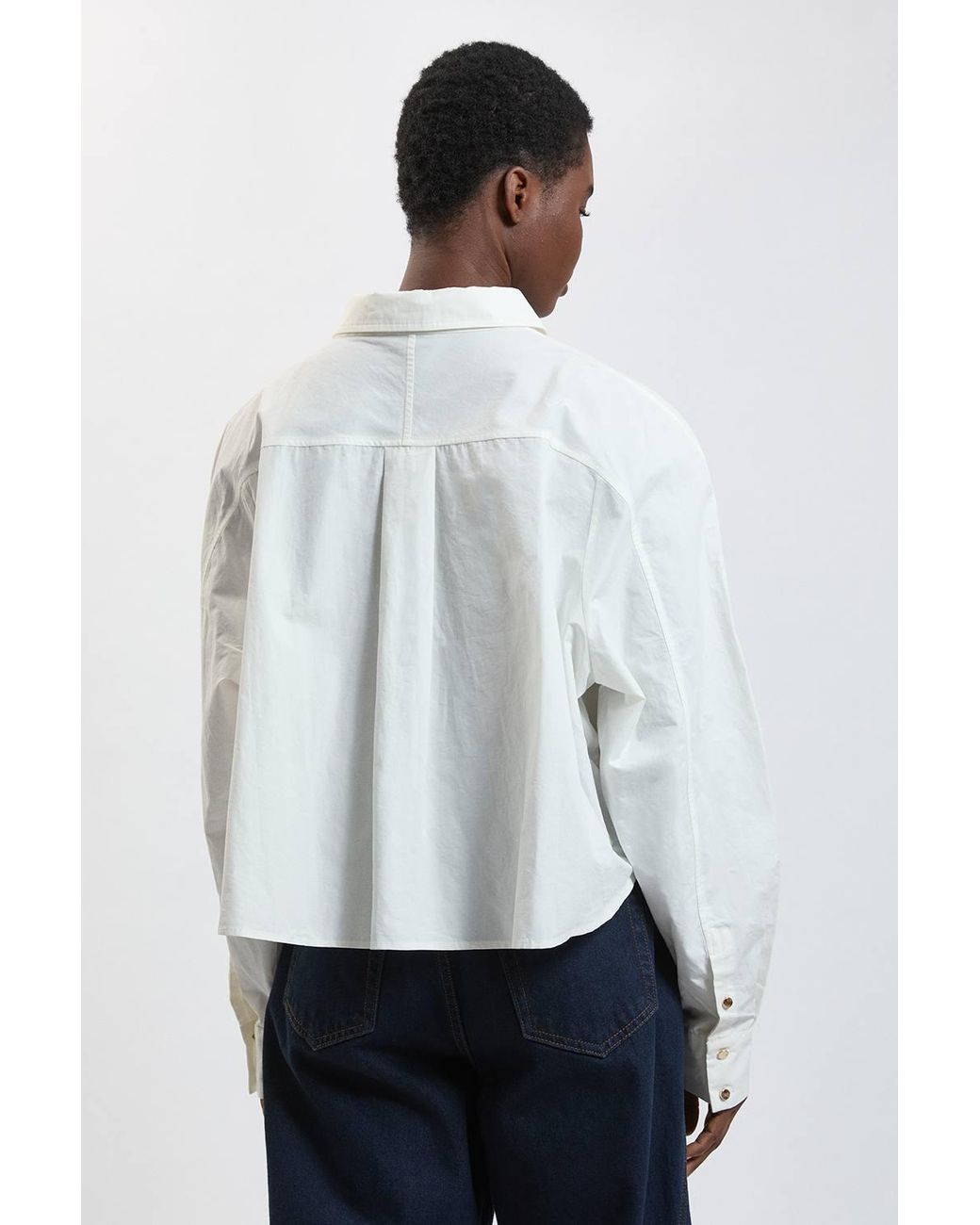 Karen Millen Blue Cotton Poplin Cropped Shirt