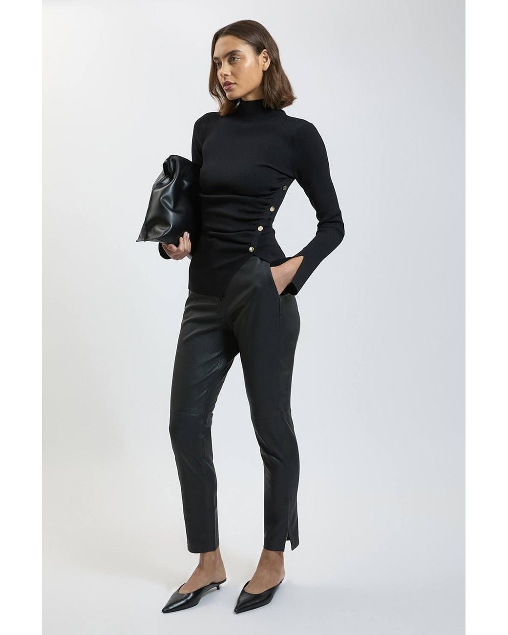 Karen Millen Black Asymmetric Fastening Viscose Knit Jumper