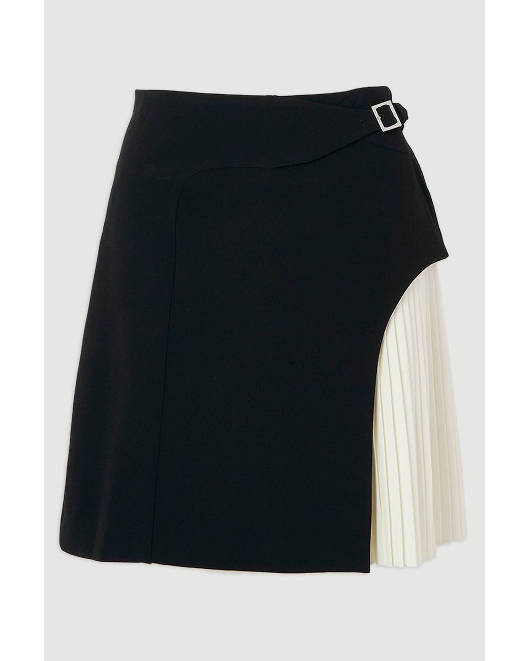 Karen Millen White Tailored Buckle Detail Pleated Mini Skirt