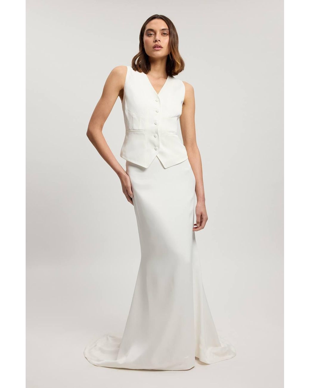 Karen Millen Gray Satin Viscose Tailored Fishtail Midi Skirt