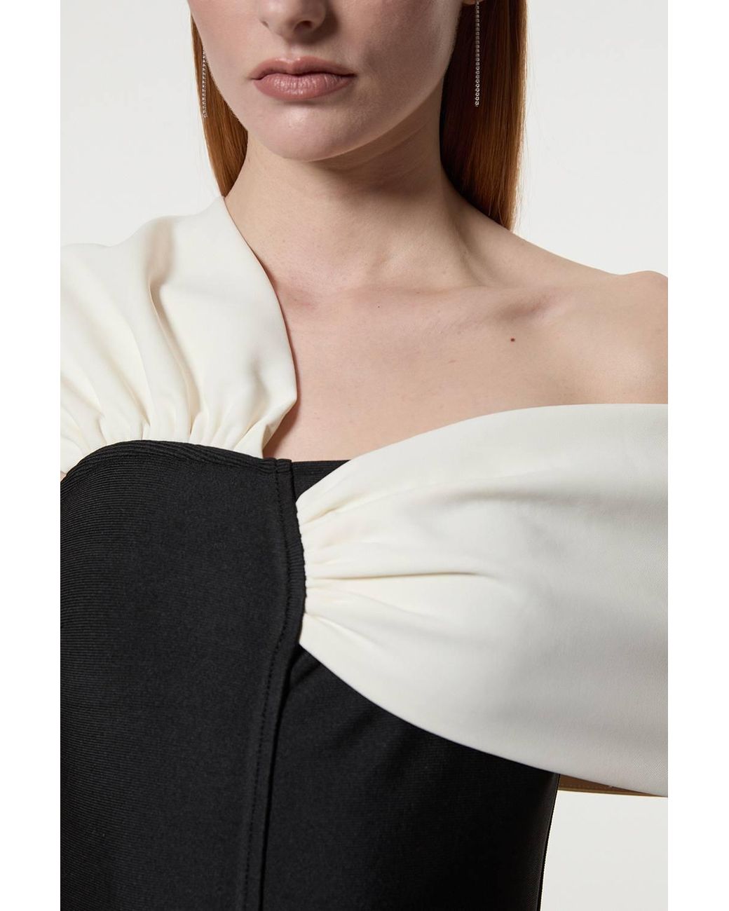 Karen Millen Black Figure Form Bandage Asymmetric Strap Knit Midi Dress
