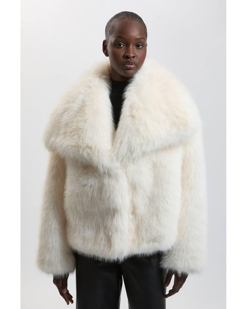 Karen Millen Natural Textured Faux Fur Short Coat