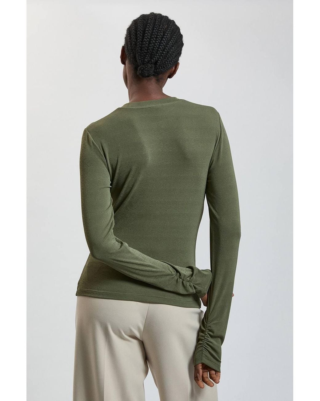 Karen Millen Green Crepe Jersey Ruche Front Top