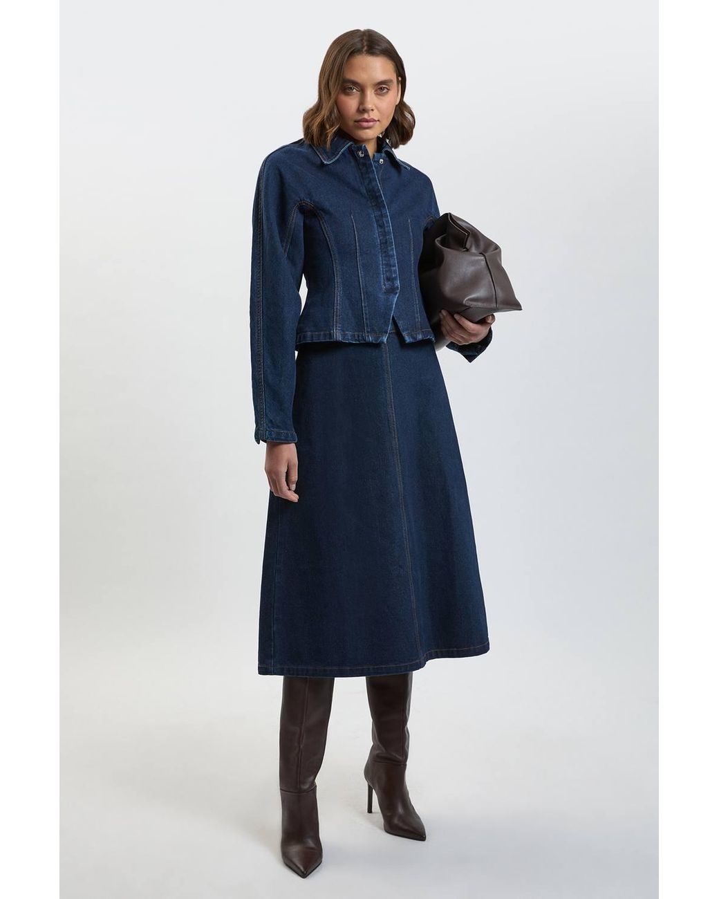 Karen Millen Blue Denim A Line Midi Skirt