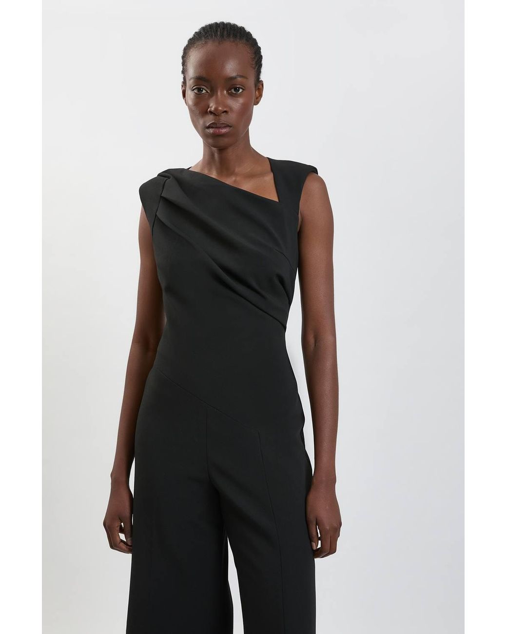 Karen Millen Black Compact Stretch Drape Detail Jumpsuit