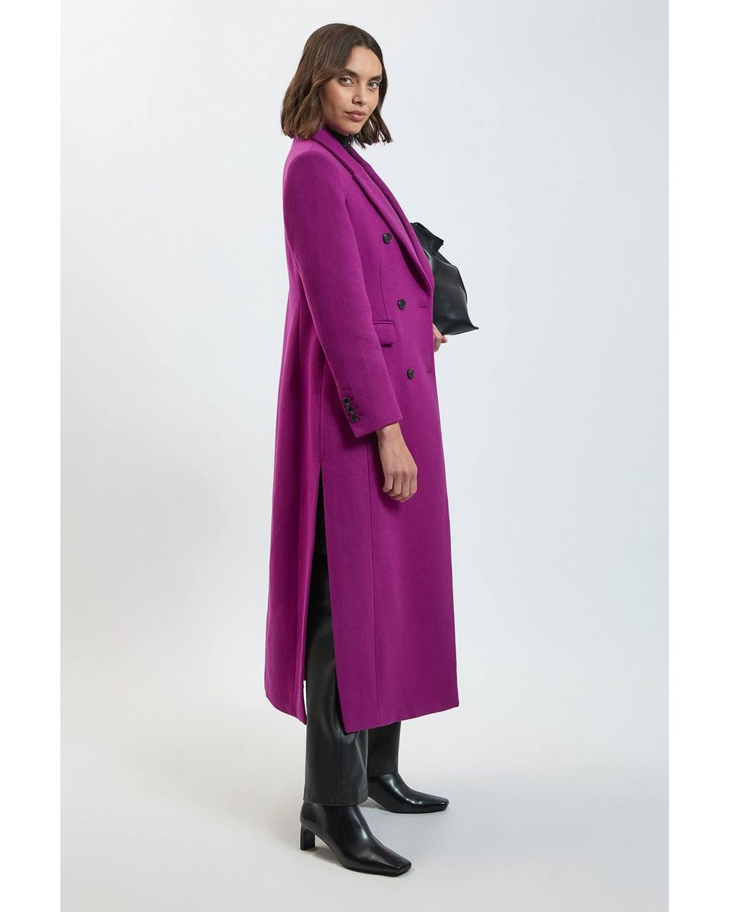 Karen Millen Purple Petite Wool Double Breasted Tailored Maxi Coat