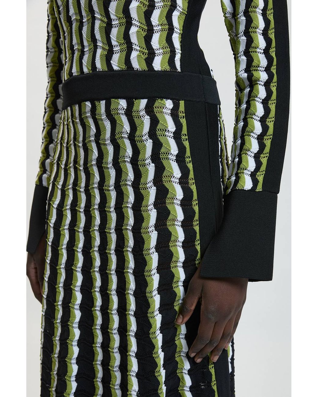 Karen Millen White Knit Pointelle Contrast Collared Midi Dress