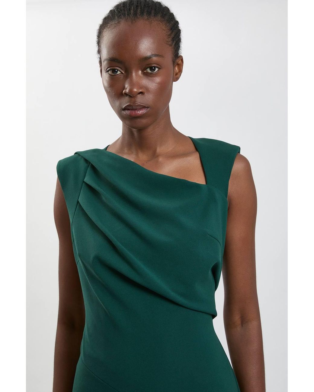 Karen Millen Green Compact Stretch Drape Detail Jumpsuit