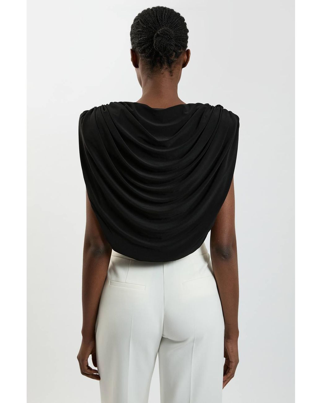 Karen Millen Black Cowl Neck Strong Shoulder Jersey Bodysuit