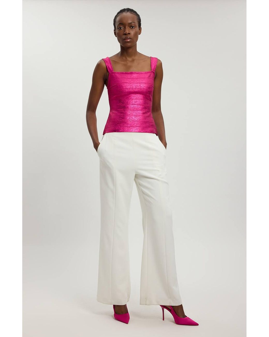Karen Millen Red Foil Metallic Figure Form Bandage Strappy Top