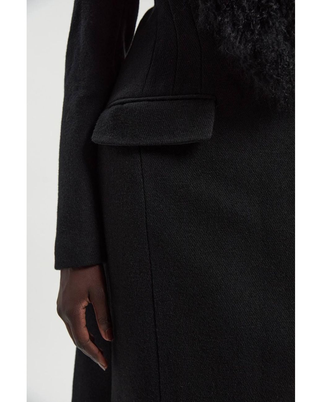 Karen Millen Black Wool Detachable Collar Tailored Double Breasted Midi Coat