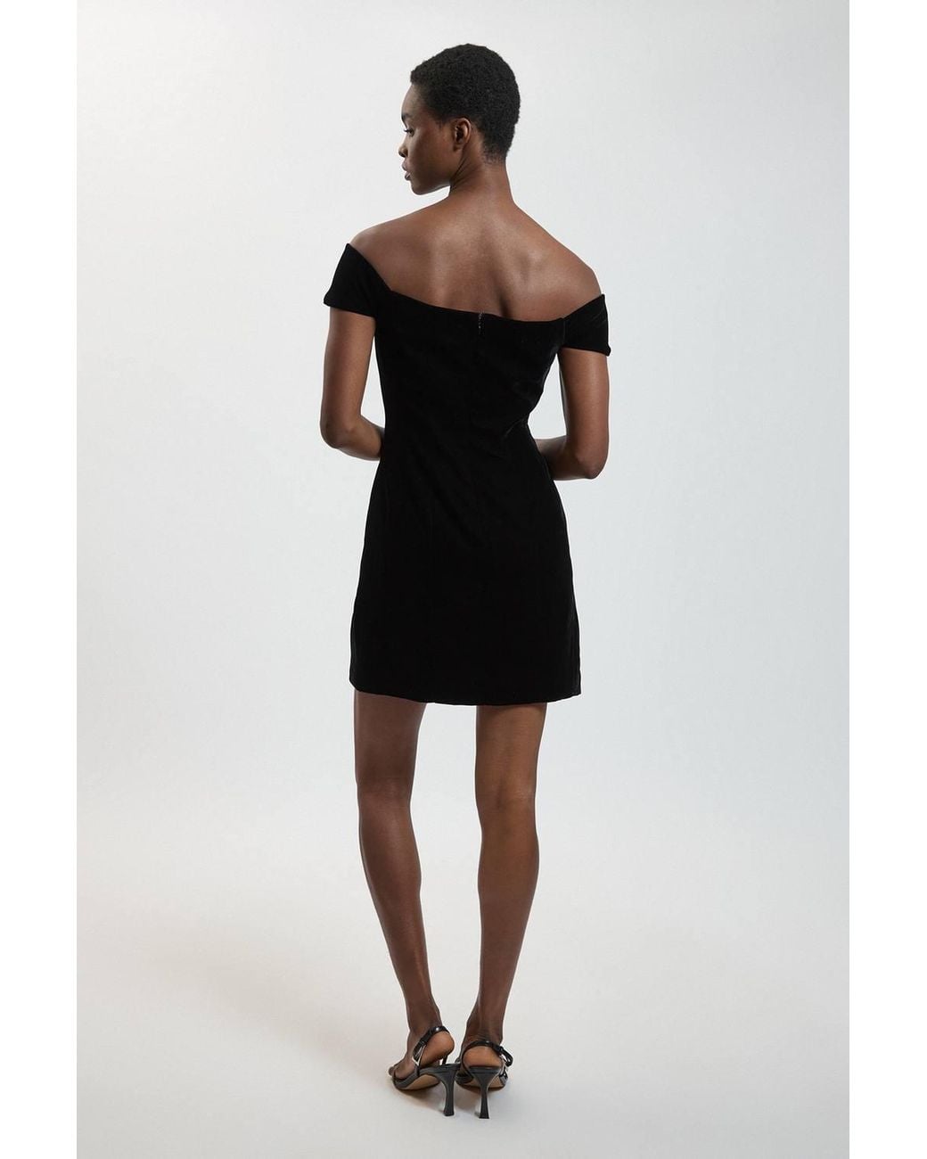 Karen Millen Black Embellished Trim Velvet Mini Dress