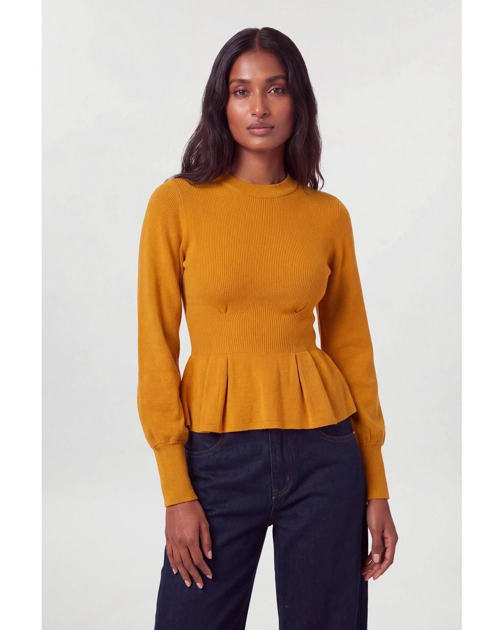 Karen Millen Blue Knitted Peplum Turtleneck Top