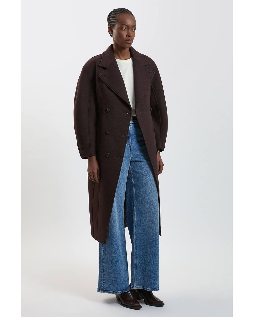 Karen Millen Blue Wool Rounded Sleeve Tailored Midi Coat