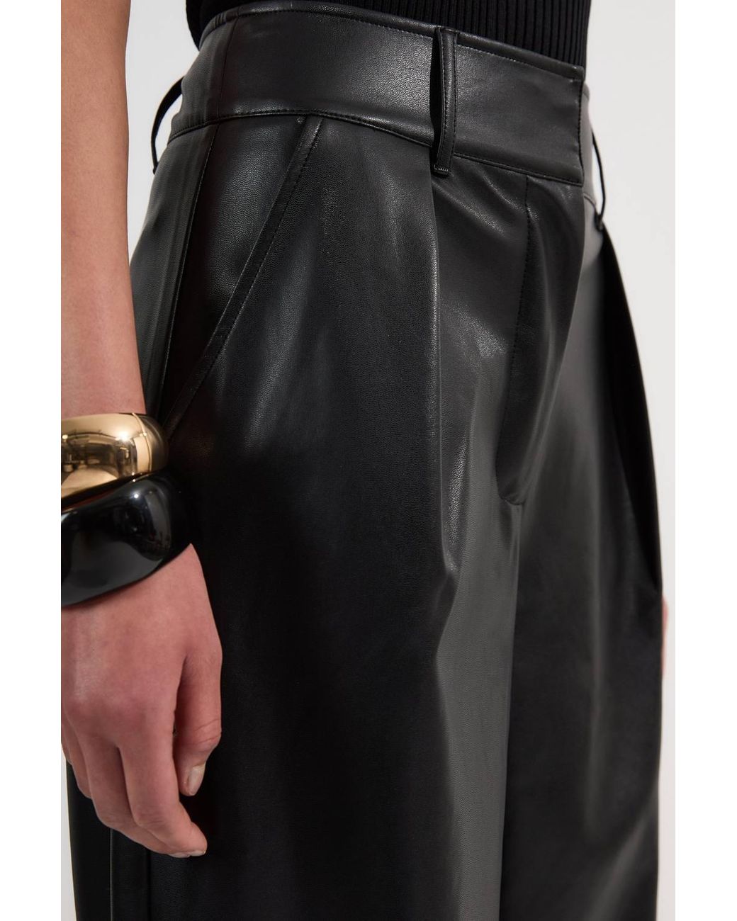 Karen Millen Blue Faux Leather High Waisted Wide Leg Trousers