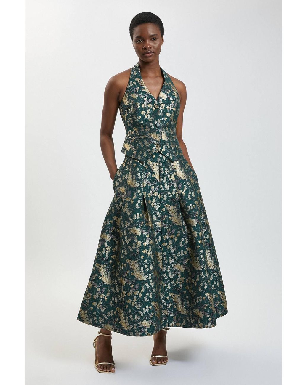 Karen Millen Green Jacquard Full Midi Skirt