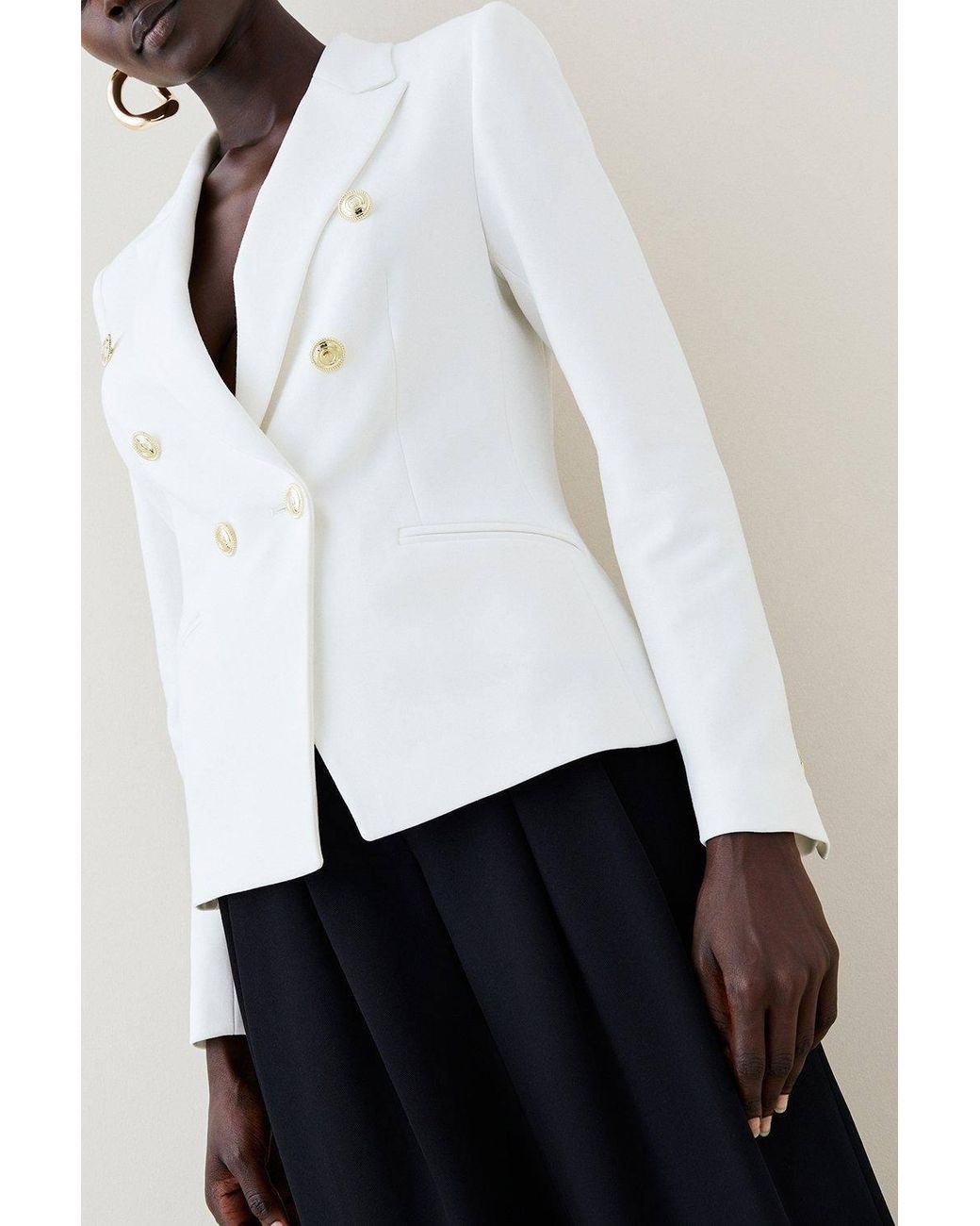 Karen Millen White Petite Forever Tailored Button Military Blazer