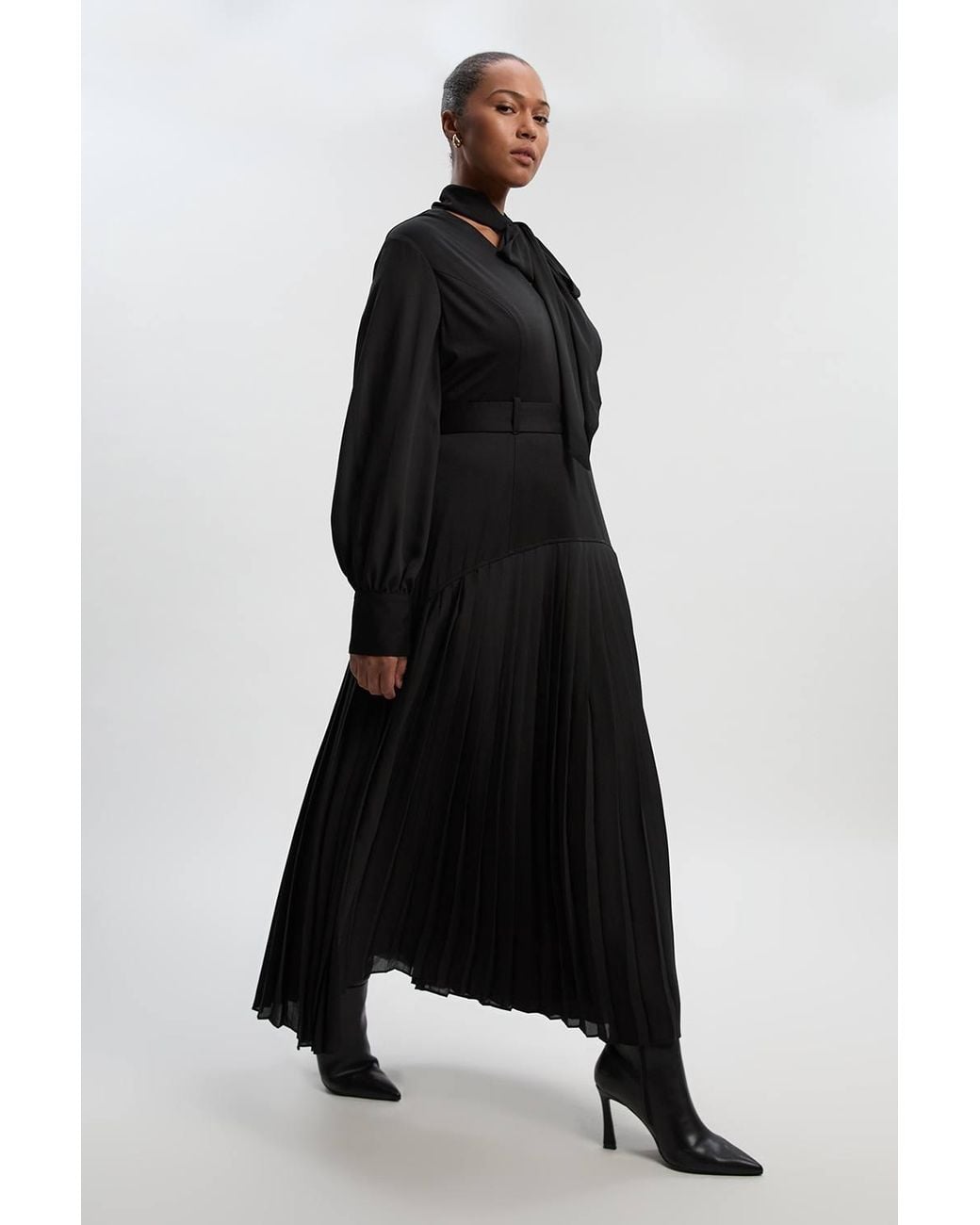 Karen Millen Black Plus Size Jersey Ponte Georgette Mix Midi Dress