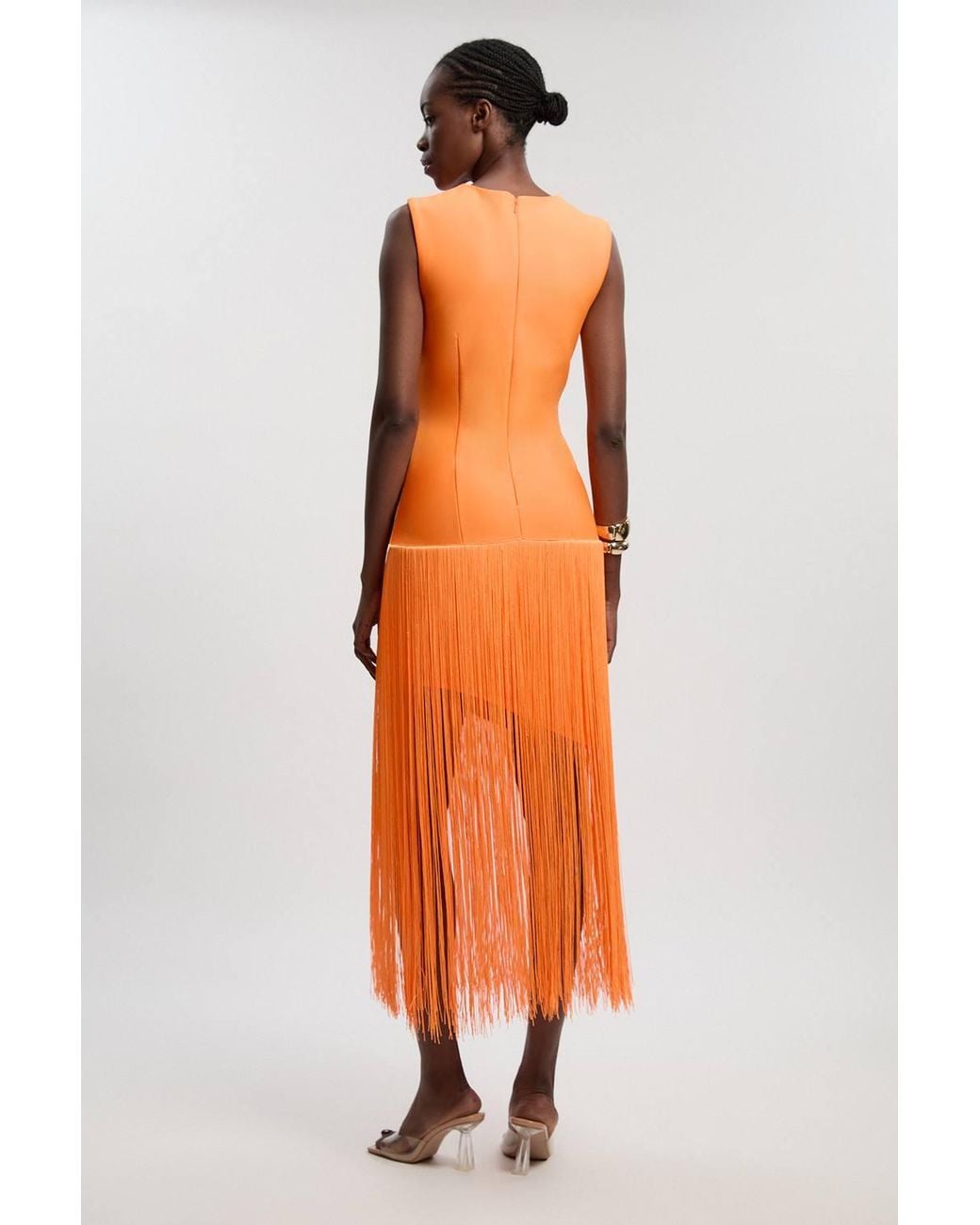 Karen Millen Orange Figure Form Bandage Tassel Hem Knitted Dress