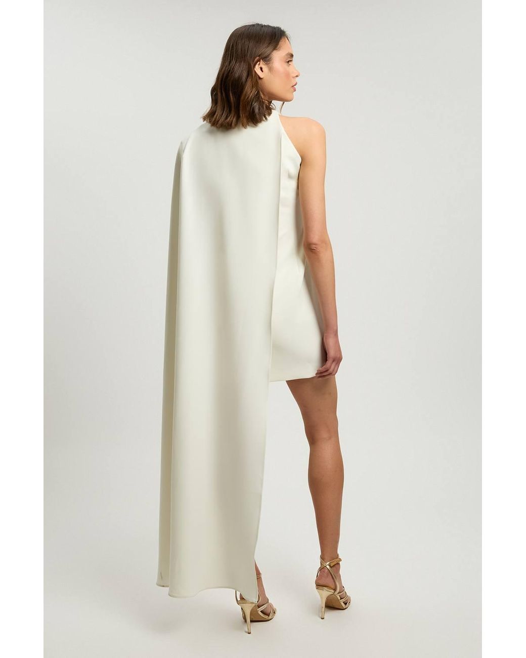 Karen Millen Natural Compact Viscose Asymmetric Detail Mini Dress
