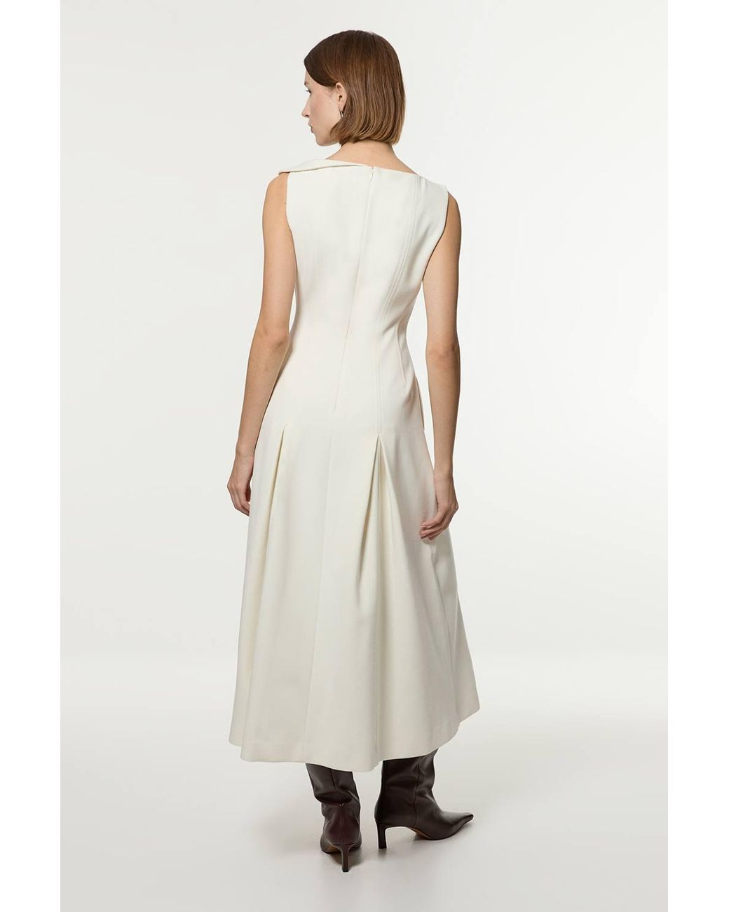Karen Millen Natural Compact Stretch Asymmetric Neck Tailored Full Skirted Dress