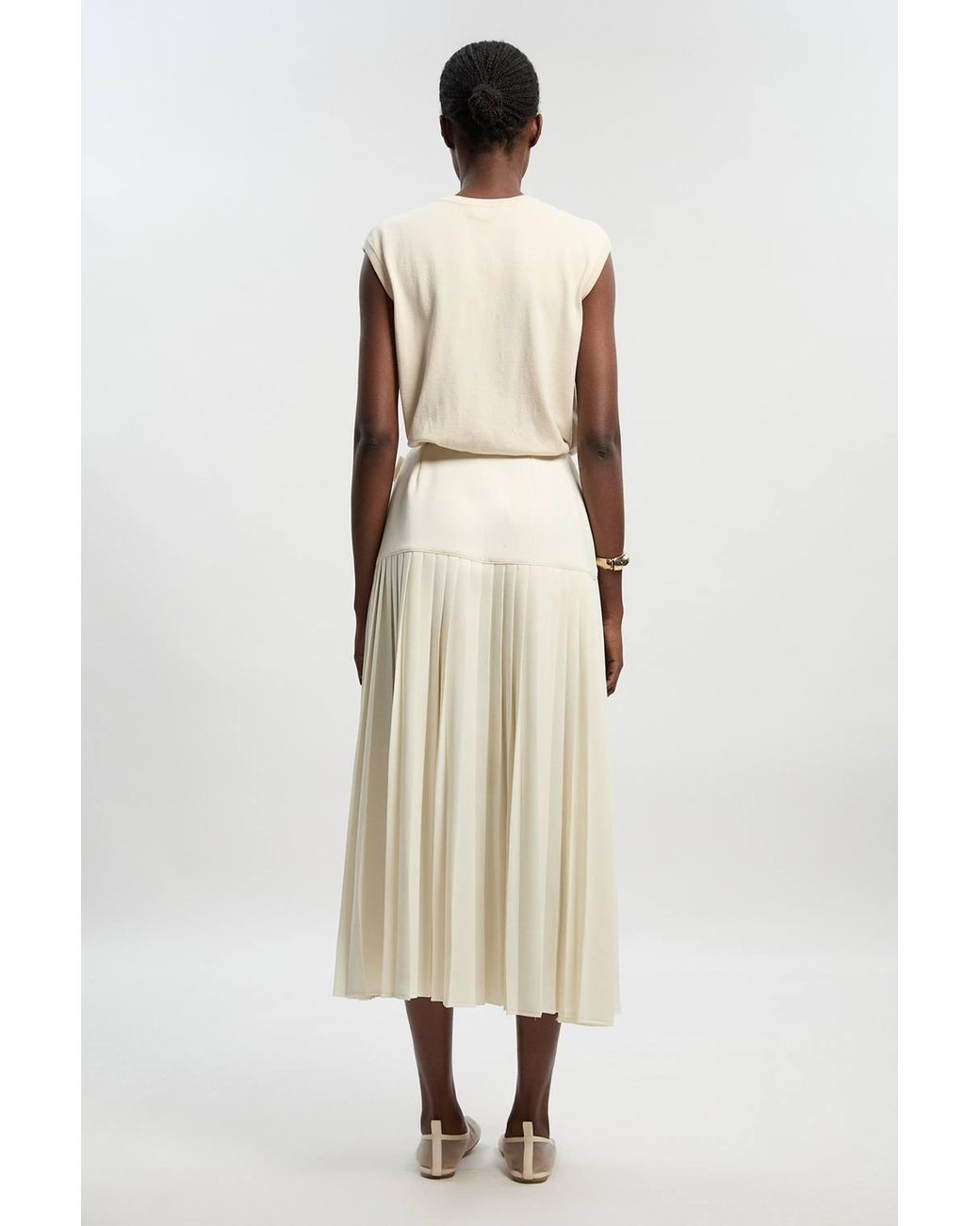 Karen Millen Natural Forever Tailored Crepe Pleated Wrap Buckle Detail Maxi Skirt
