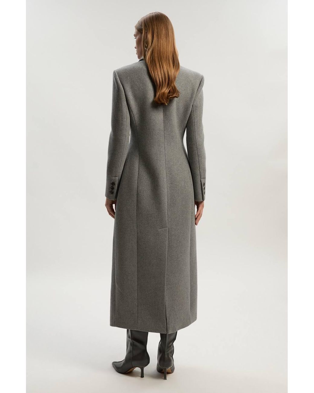 Karen Millen Gray Forever Wool Blend Tailored Fitted Maxi Coat
