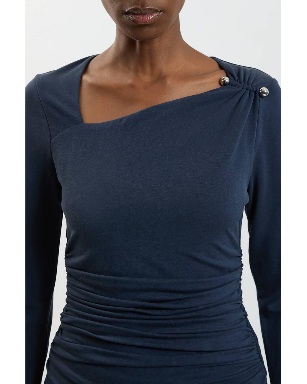 Karen Millen Blue Viscose Metal Clasp Detail Jersey Top