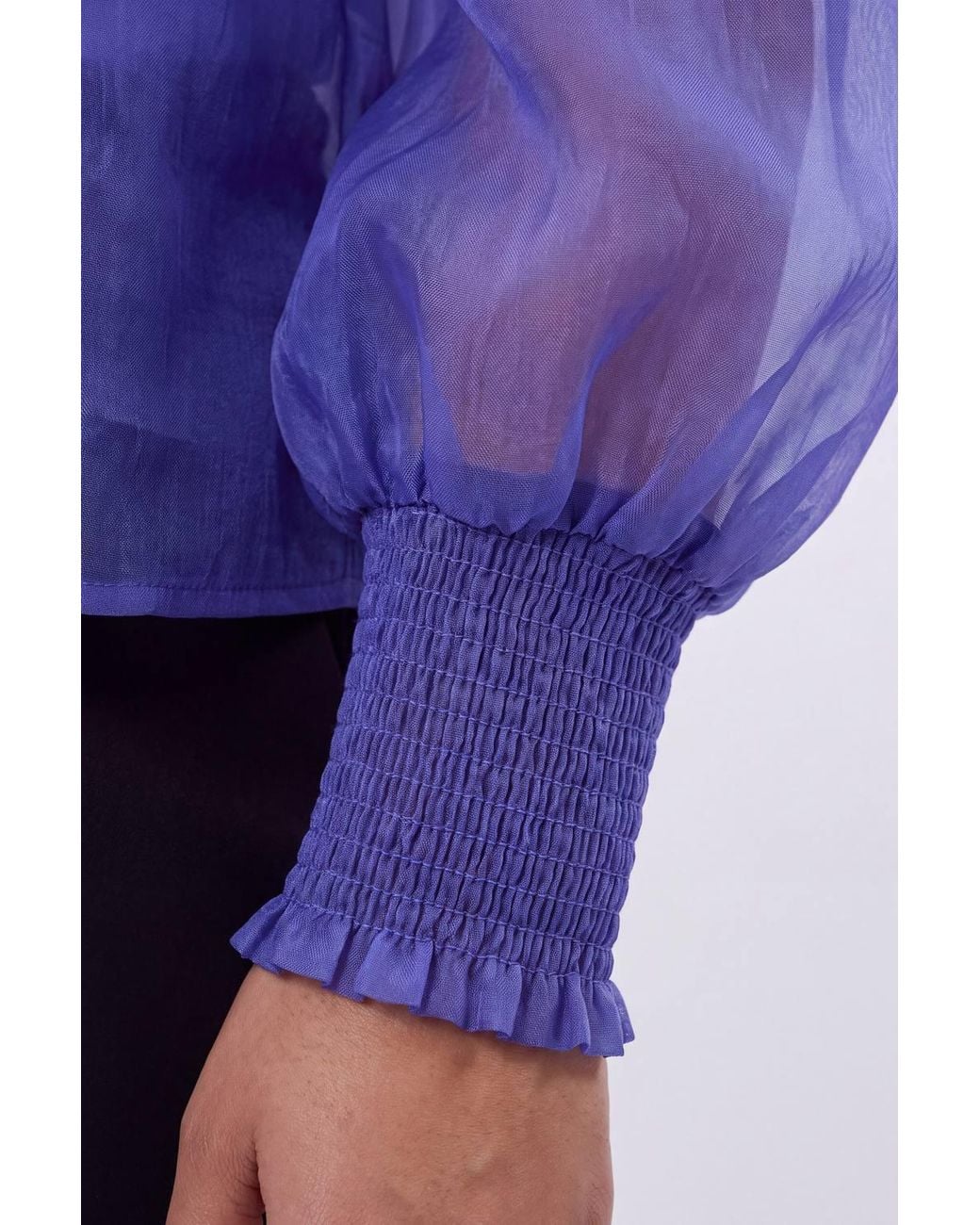 Karen Millen Blue Plus Size High Neck Ruched Detail Blouse