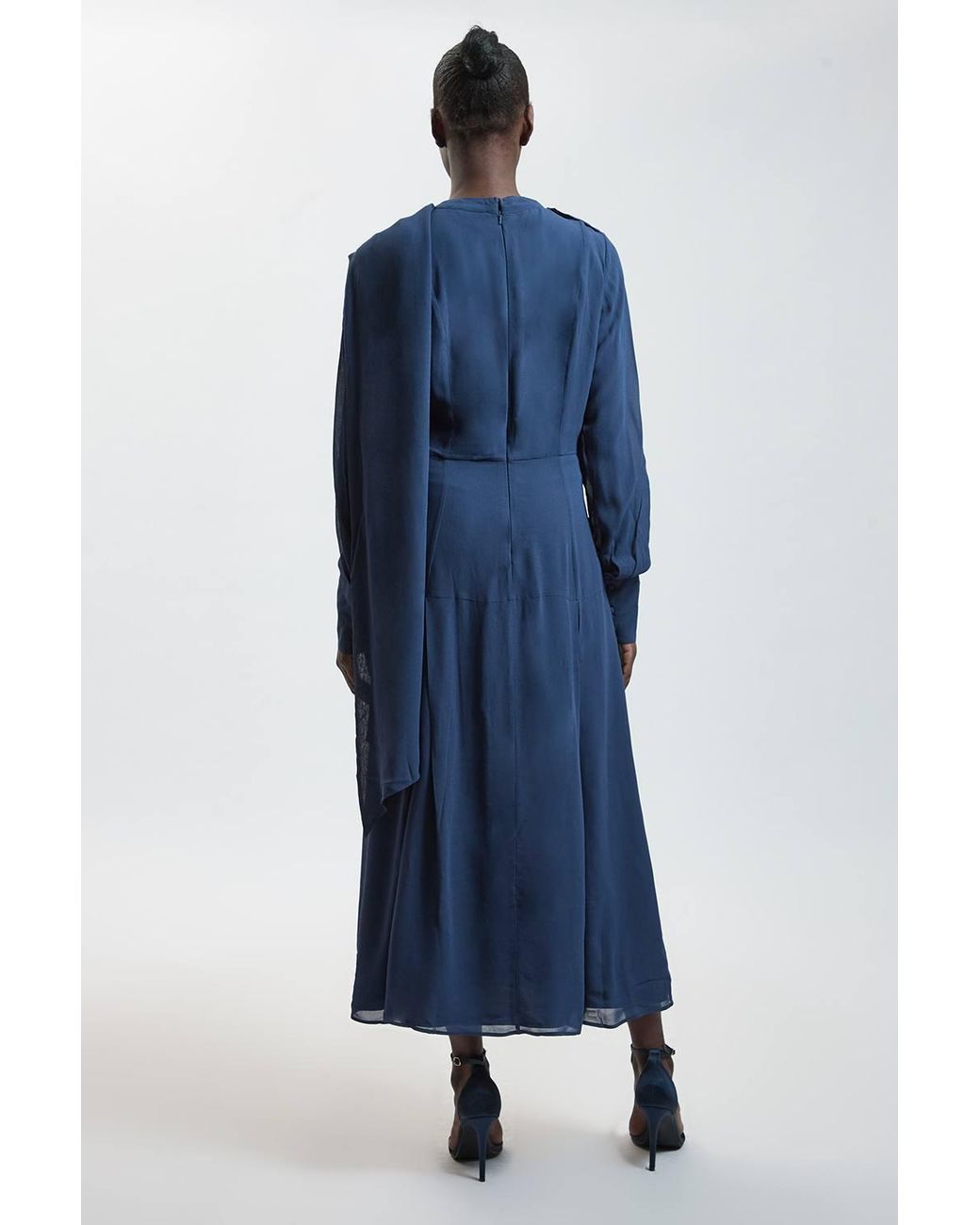 Karen Millen Blue Scarf Detail Viscose Woven Midi Dress
