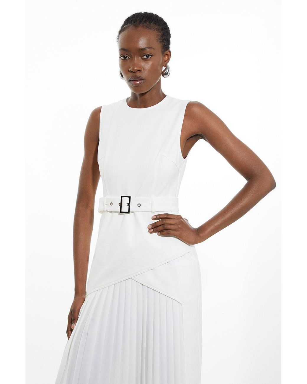 Karen Millen White Wedding Guest Dresses Forever Ponte And Georgette Jersey Pleated Maxi Dress