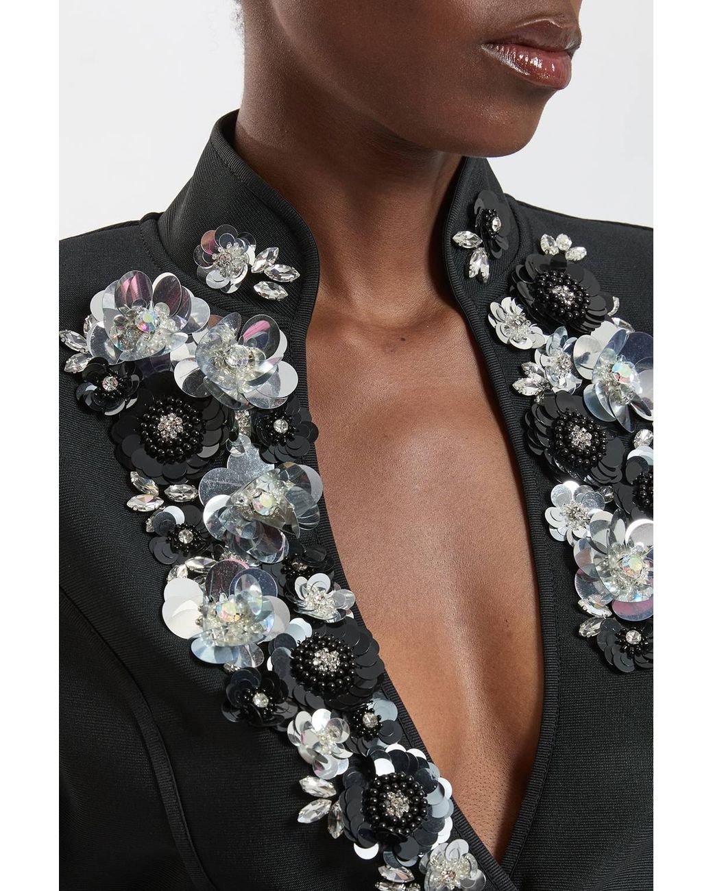 Karen Millen Black Embellished Figure Form Fitted Blazer Jacket