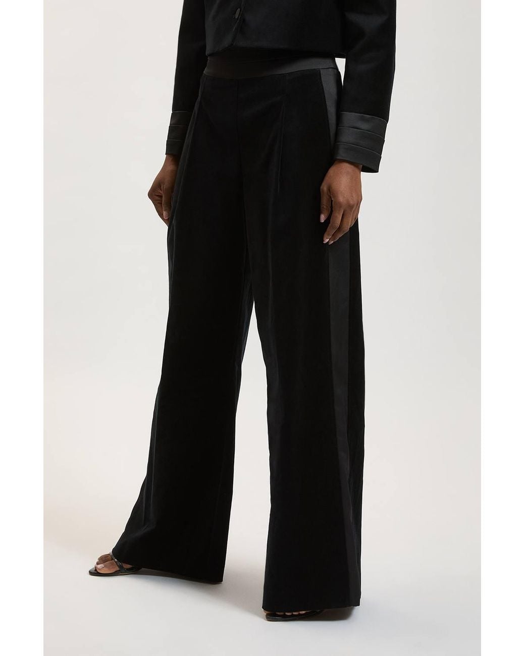 Karen Millen Black Velvet Tailored Wide Leg Trouser
