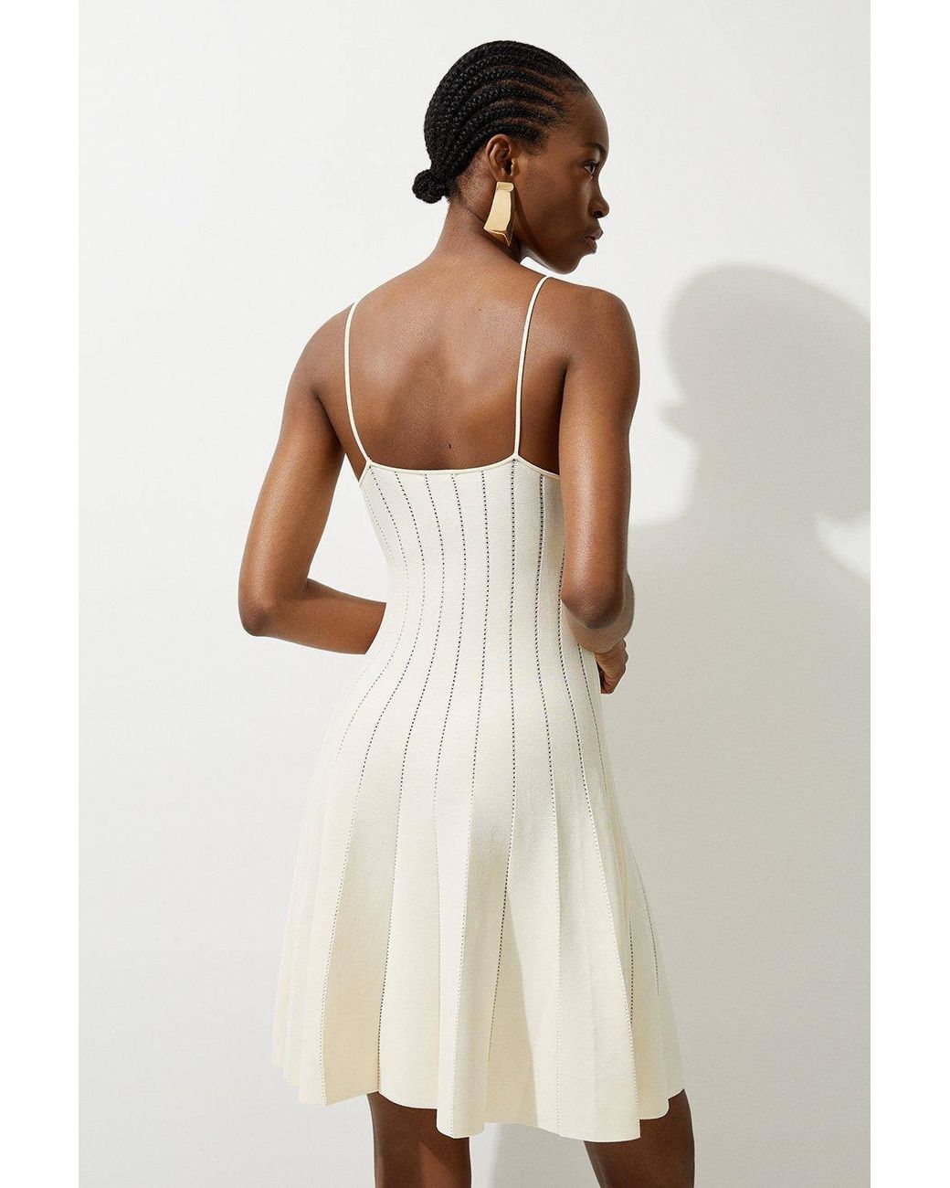 Karen Millen Natural Viscose Blend Sheer Detail Knit Flippy Mini Dress