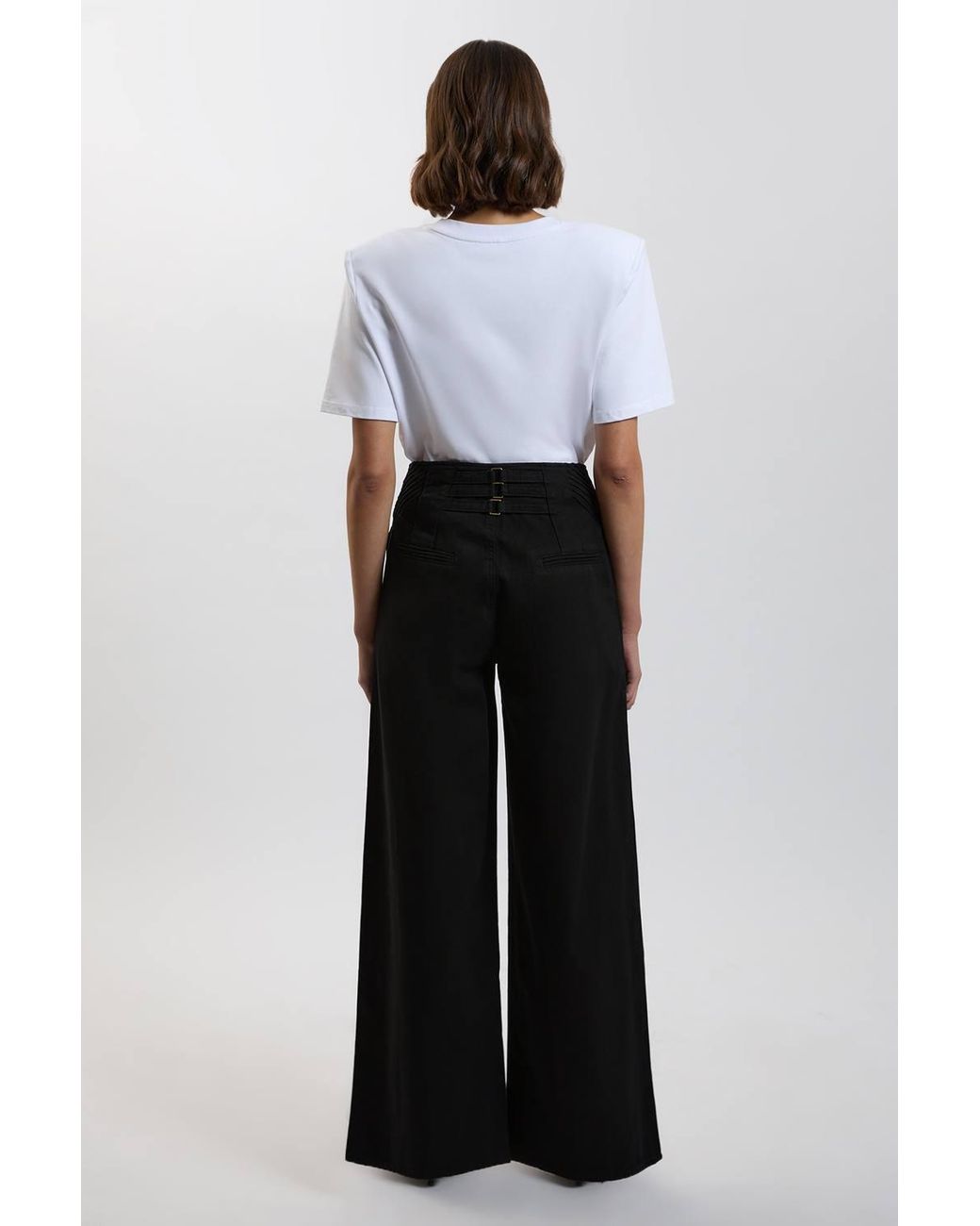 Karen Millen Black Denim Seam Detail Wide Leg Jeans