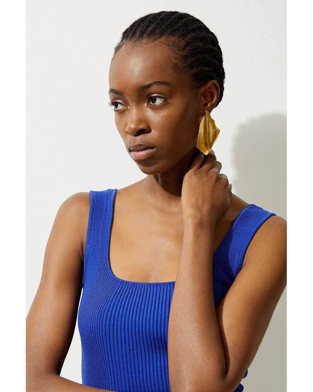Karen Millen Blue Viscose Blend Rib Knit Square Neck Vest