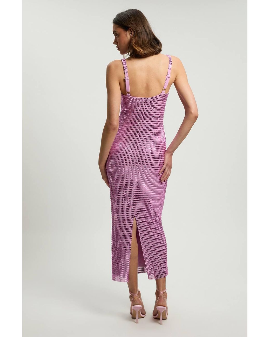 Karen Millen Pink Whitley Neill Petite Premium Crystal Embellished Midi Dress