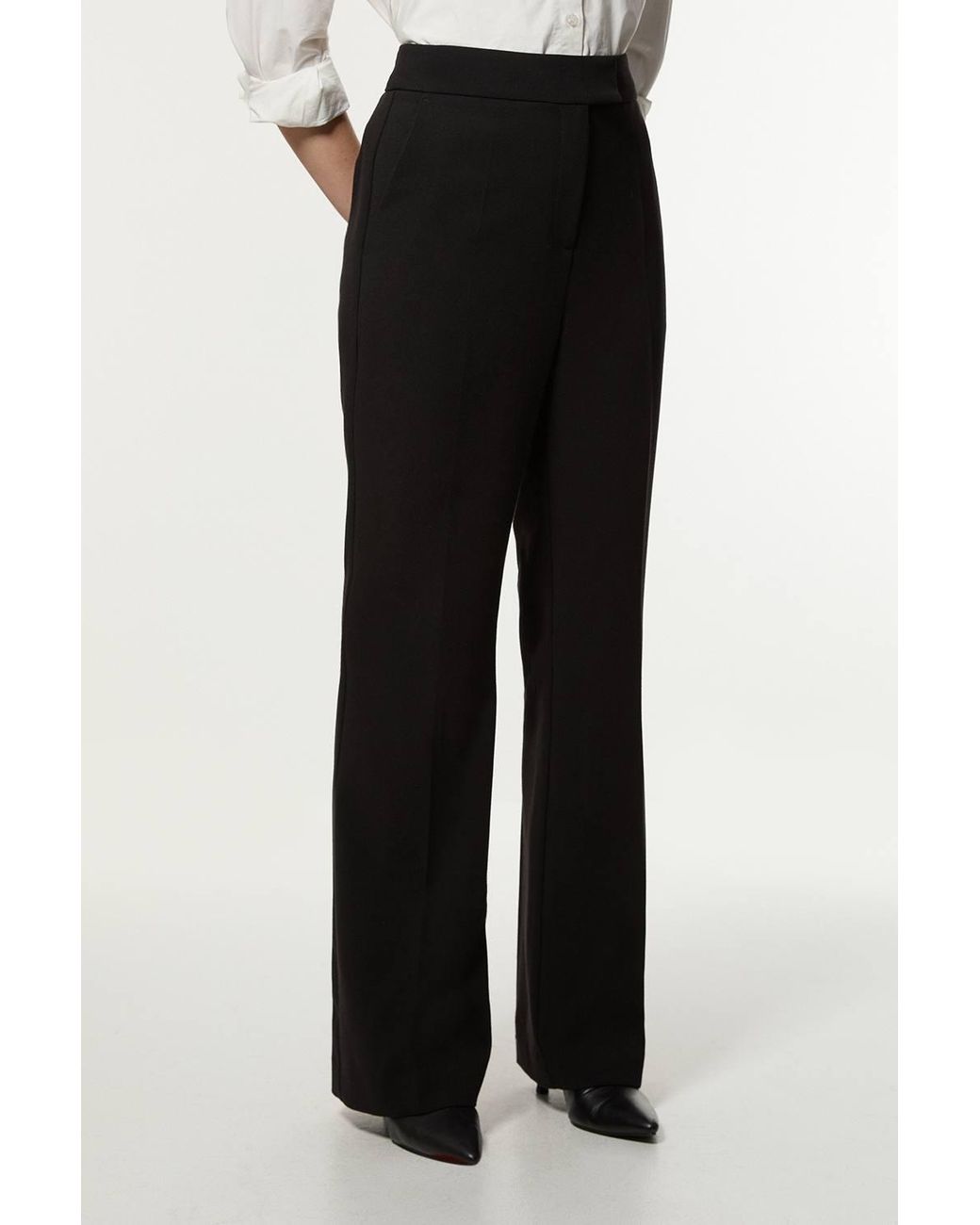 Karen Millen Black Compact Stretch Essential Tailored Straight Leg Trouser