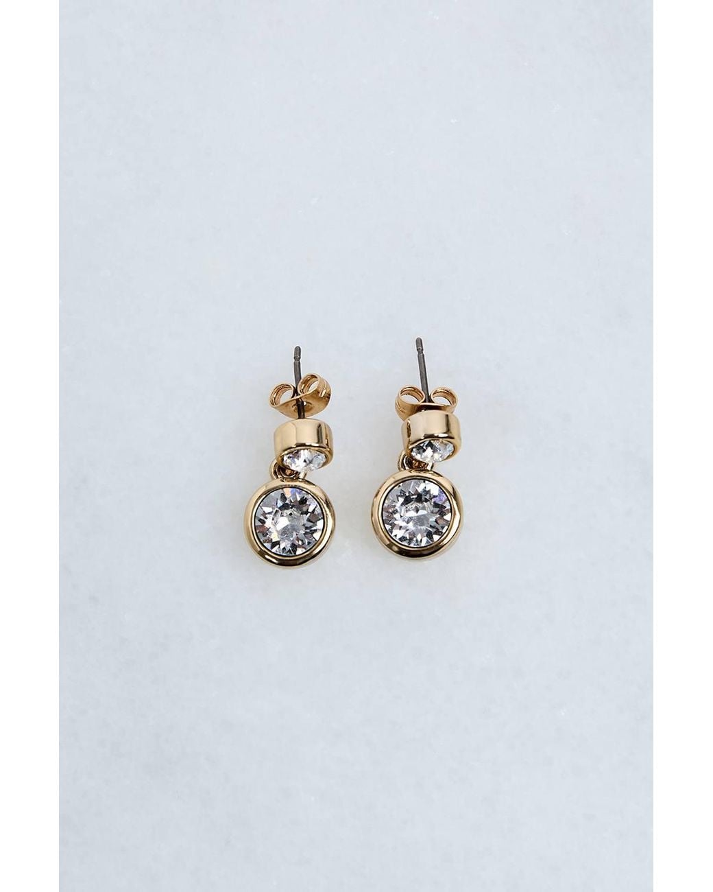 Karen Millen Blue 14Kt Plated Hand Set European Crystal Solitaire Drop Earrings