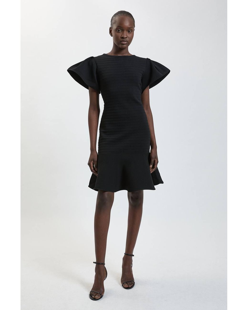 Karen Millen Black Ruffle Detail Viscose Knitted Mini Dress