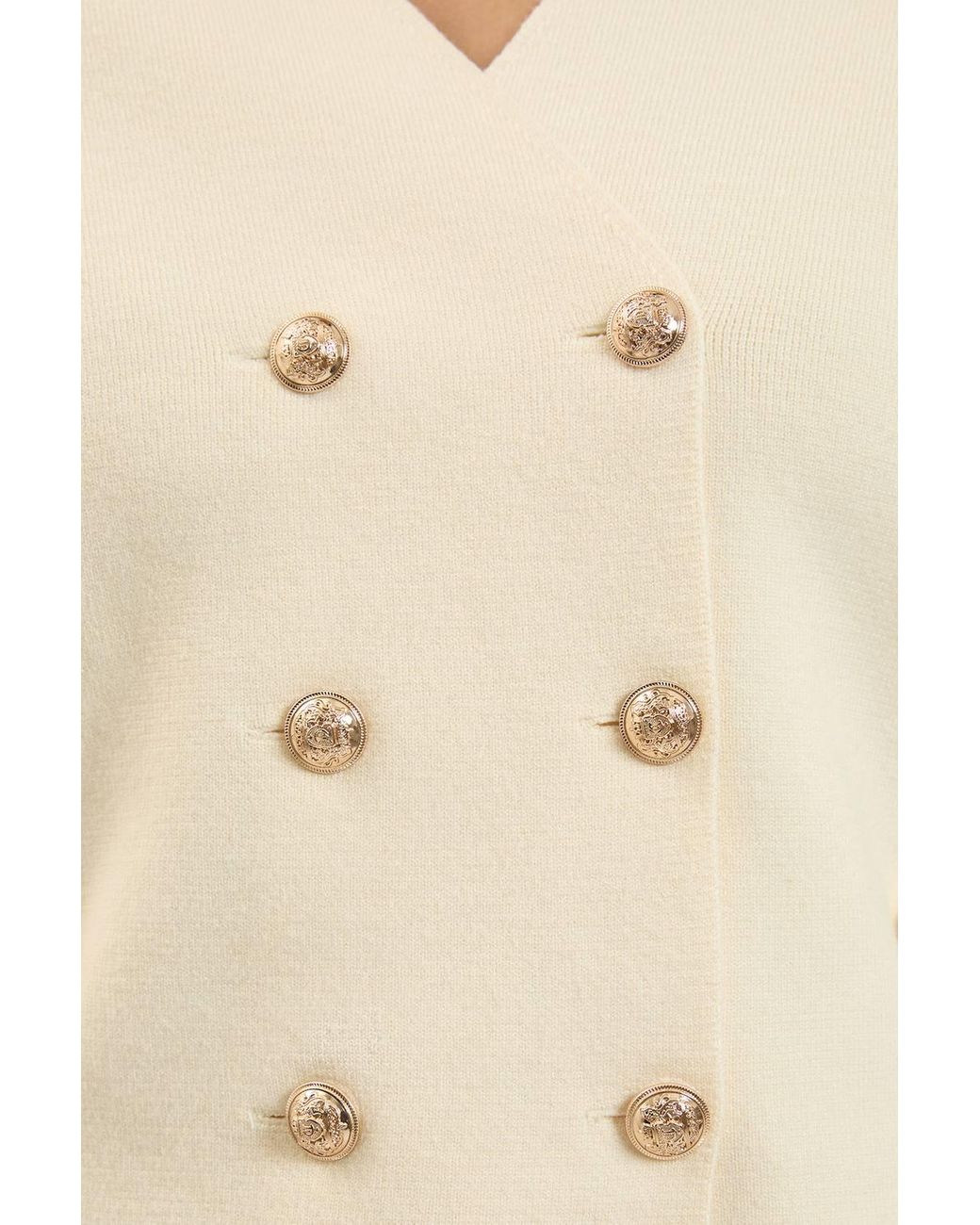 Karen Millen Natural Wool Look Military Double Breasted Knitted Cardigan Sweater