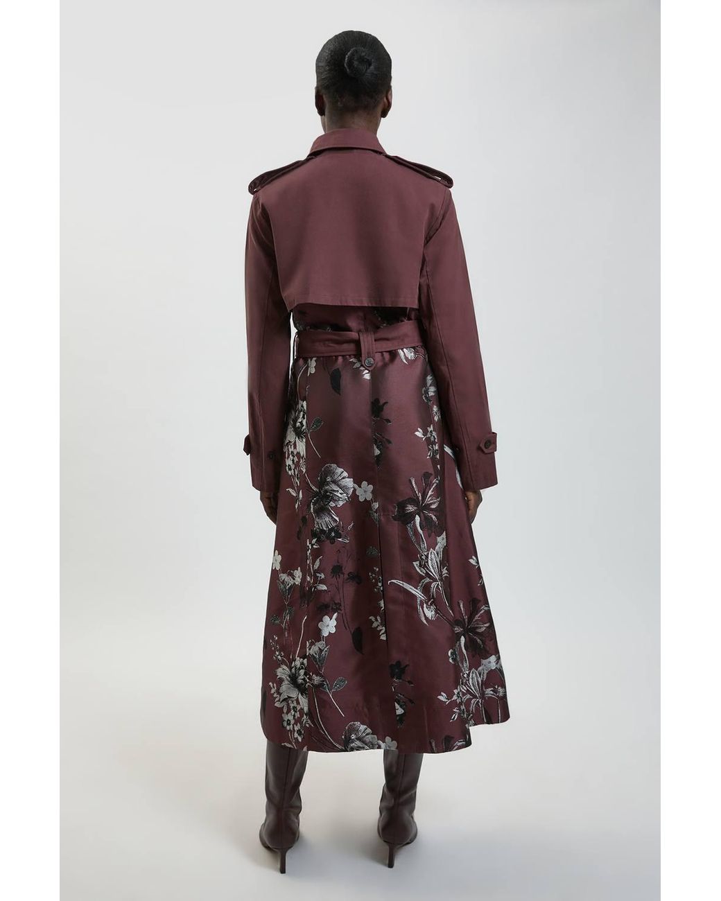 Karen Millen Blue Petite Jacquard Mix Trench Coat