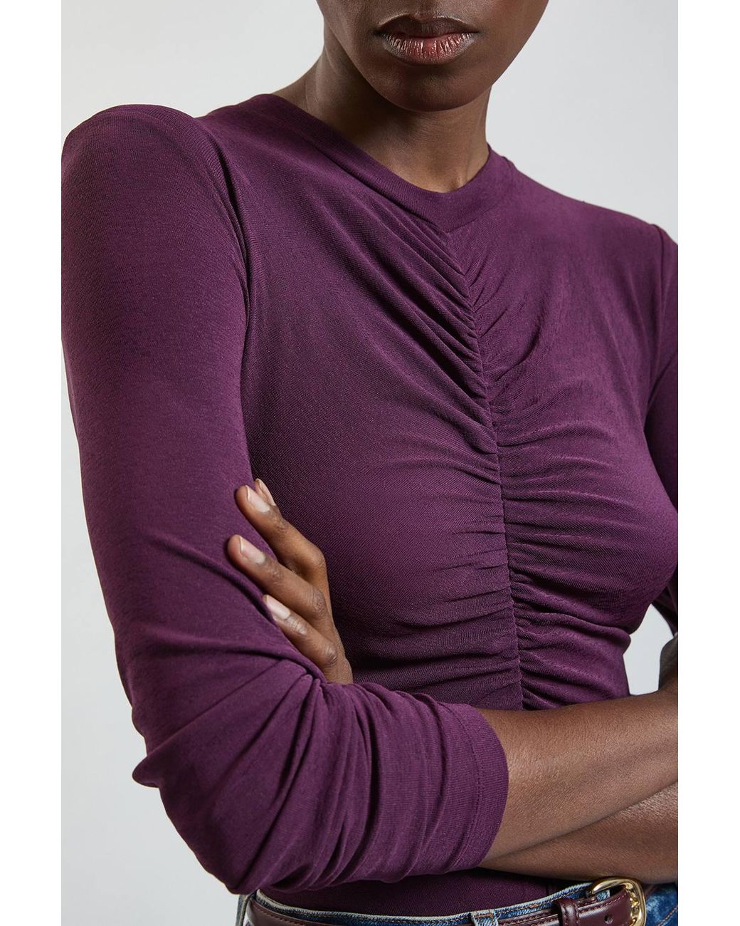 Karen Millen Purple Crepe Jersey Ruche Front Top