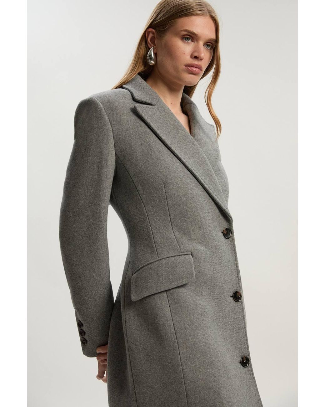 Karen Millen Gray Forever Wool Blend Tailored Fitted Maxi Coat